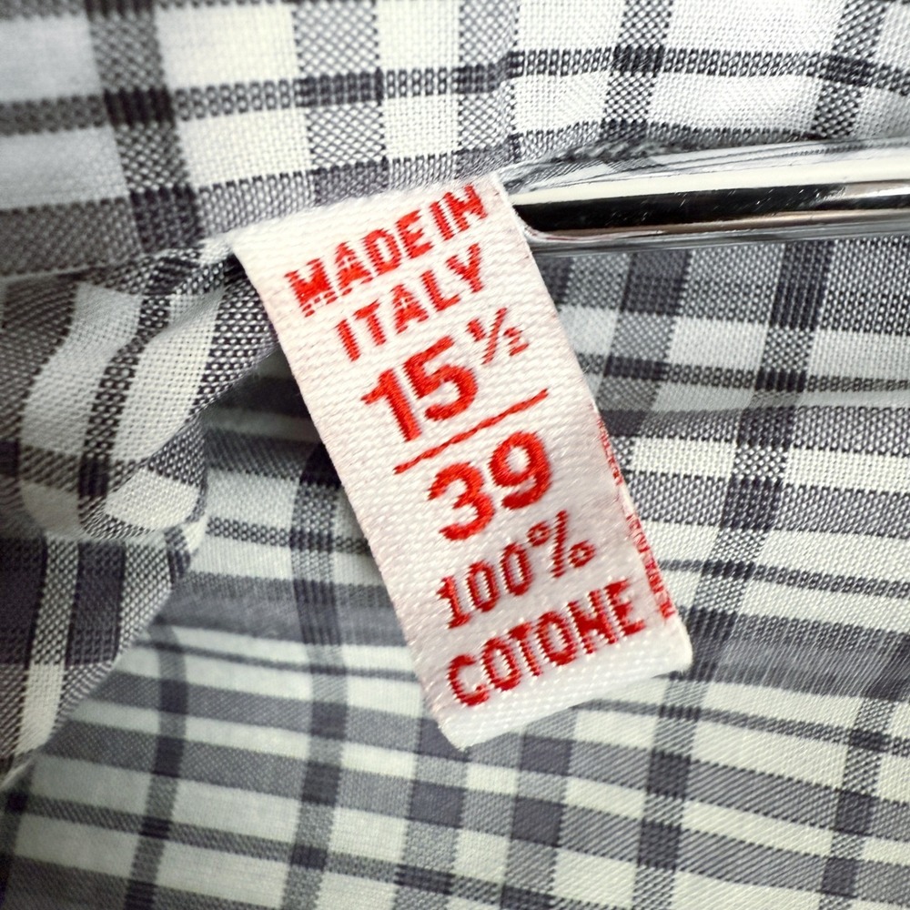 ISAIA Napoli Mens Dress Shirt 15 1/2 Check‎ Plaid Black & White Button Up - Picture 7 of 7